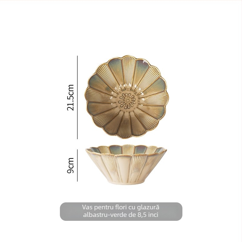 Bol rot din porțelan — stil japonez, glazură de cuptor, pentru ramen și supă, compatibil cu microunde, modele multiple, veselă retro de lux