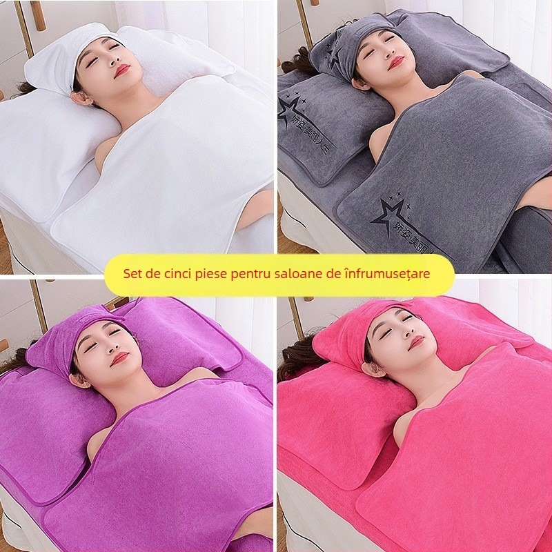 Set de prosoape pentru salon de înfrumusețare cu turban, prosoape pentru piept și baie; microfibră 400 g; uscare rapidă; absorbție ridicată; imprimare logo disponibil; set de 3 sau 5 piese