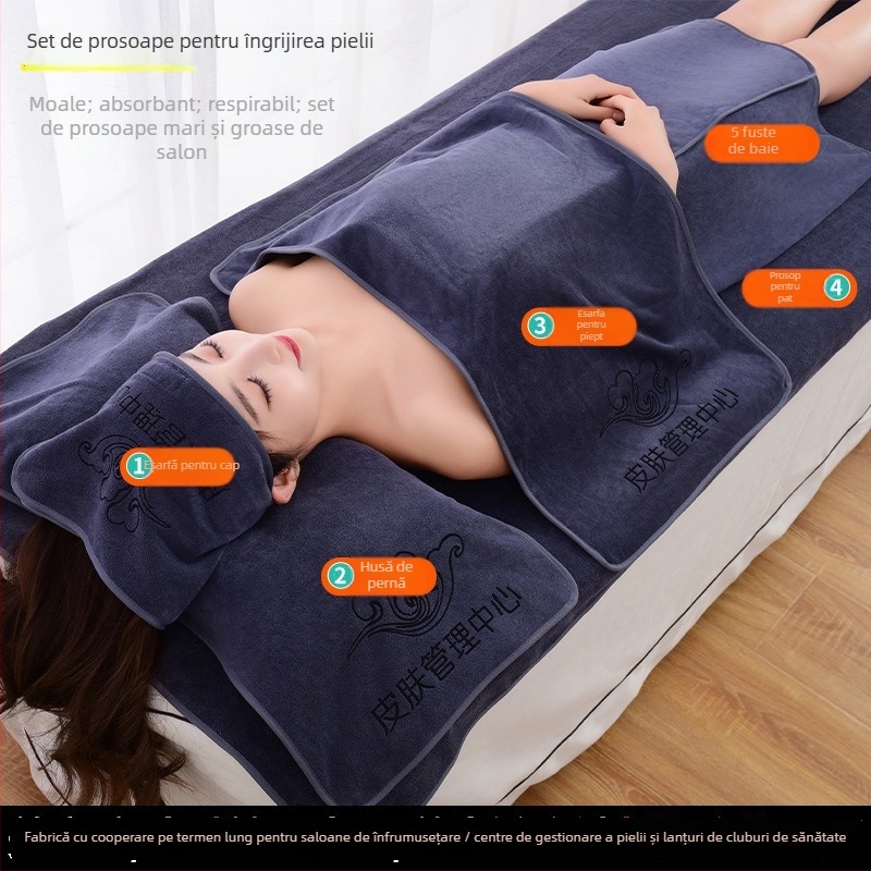 Set de prosoape pentru salon de înfrumusețare cu turban, prosoape pentru piept și baie; microfibră 400 g; uscare rapidă; absorbție ridicată; imprimare logo disponibil; set de 3 sau 5 piese