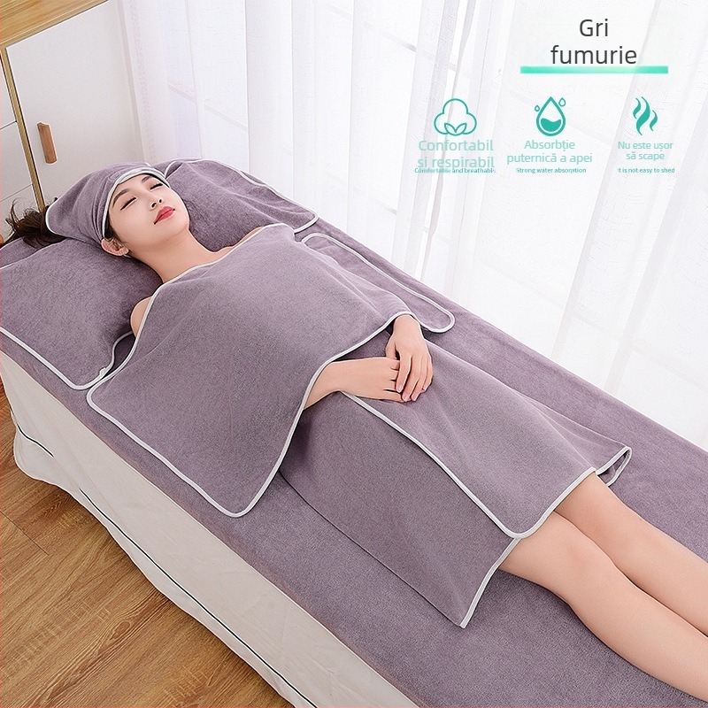Set de prosoape pentru salon de înfrumusețare cu turban, prosoape pentru piept și baie; microfibră 400 g; uscare rapidă; absorbție ridicată; imprimare logo disponibil; set de 3 sau 5 piese