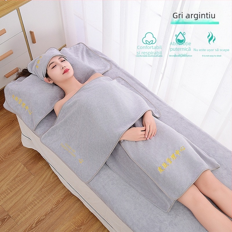 Set de prosoape pentru salon de înfrumusețare cu turban, prosoape pentru piept și baie; microfibră 400 g; uscare rapidă; absorbție ridicată; imprimare logo disponibil; set de 3 sau 5 piese