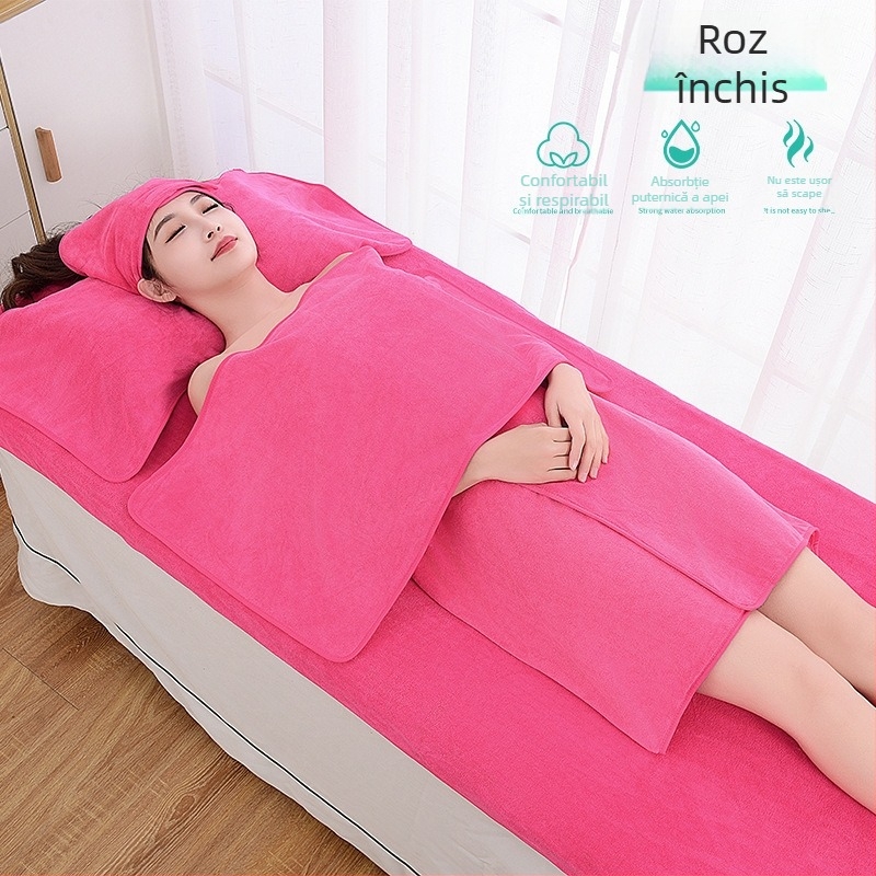 Set de prosoape pentru salon de înfrumusețare cu turban, prosoape pentru piept și baie; microfibră 400 g; uscare rapidă; absorbție ridicată; imprimare logo disponibil; set de 3 sau 5 piese