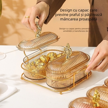 Kaishia Farfurie din Plastic pentru Fructe cu Compartimente – Design Simplu, Pentru Gustări și Fructe Uscate