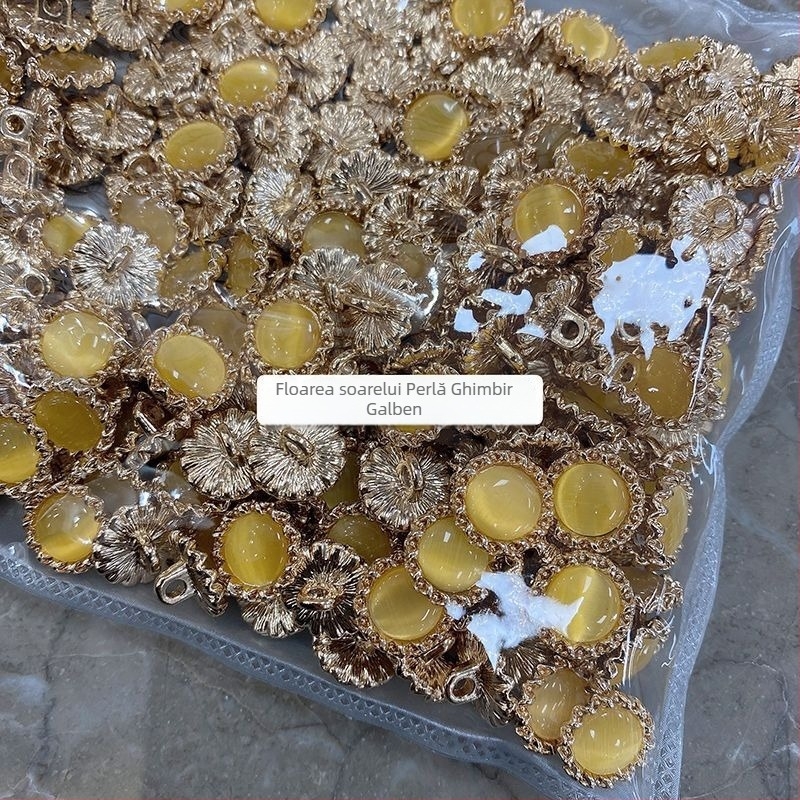 Buton metalic cu floarea-soarelui, finisaj perlat pentru cămăși feminine și cardiganuri din lână (accente decorative ochi de pisică)