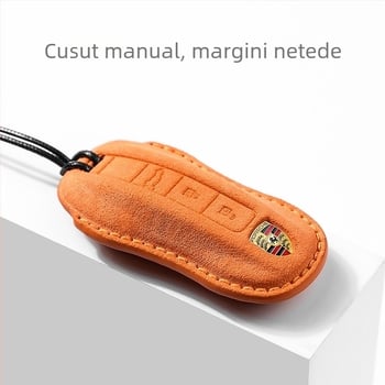 Husă pentru cheie din nubuk pentru Porsche Cayenne, 718, Macan și Panamera, cu cataramă