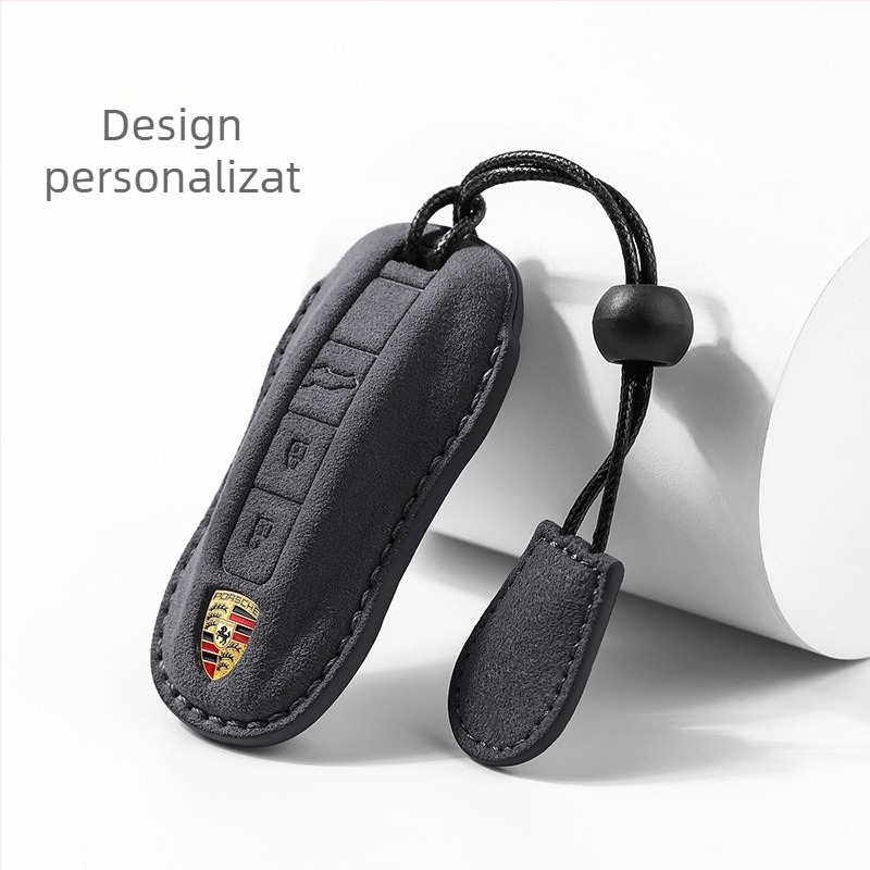 Husă pentru cheie din nubuk pentru Porsche Cayenne, 718, Macan și Panamera, cu cataramă