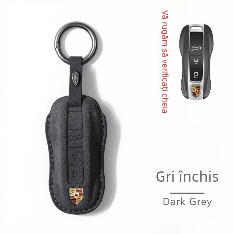 Husă pentru cheie din nubuk pentru Porsche Cayenne, 718, Macan și Panamera, cu cataramă