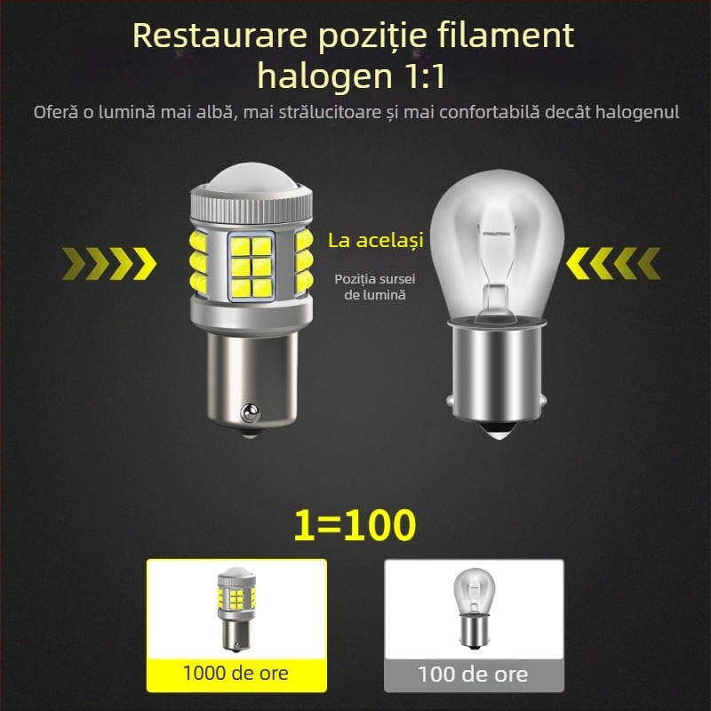 Bec LED pentru mașină 1156-33SMD-3030 chip convex cu lentilă pentru semnalizare, mers înapoi și frână, 10-30V, 6.85W, 872 lm