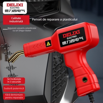 Aparat electric pentru sudură plastic pentru reparații la bara auto și sigilarea fisurilor; compatibil cu nylon, ABS, PP, PE etc.; 220V, 60Hz; încălzire electrică; dimensiuni 23.5×15.5 cm; greutate 0.63 kg