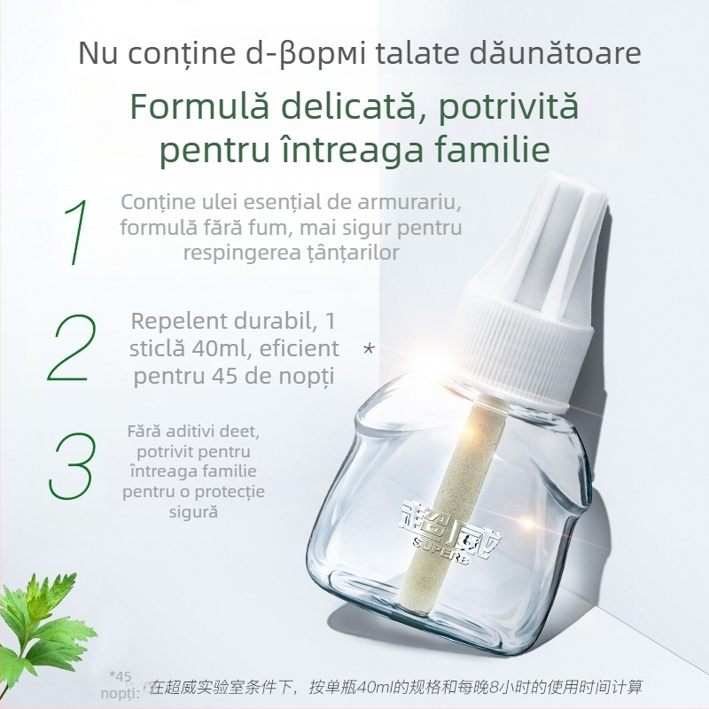 Lichid repulsor electric pentru țânțari – Mugwort parfum, formulă ușoară, sticlă unică, 24 bucăți într-o cutie, nr. înregistrare pesticid Wp20120071.