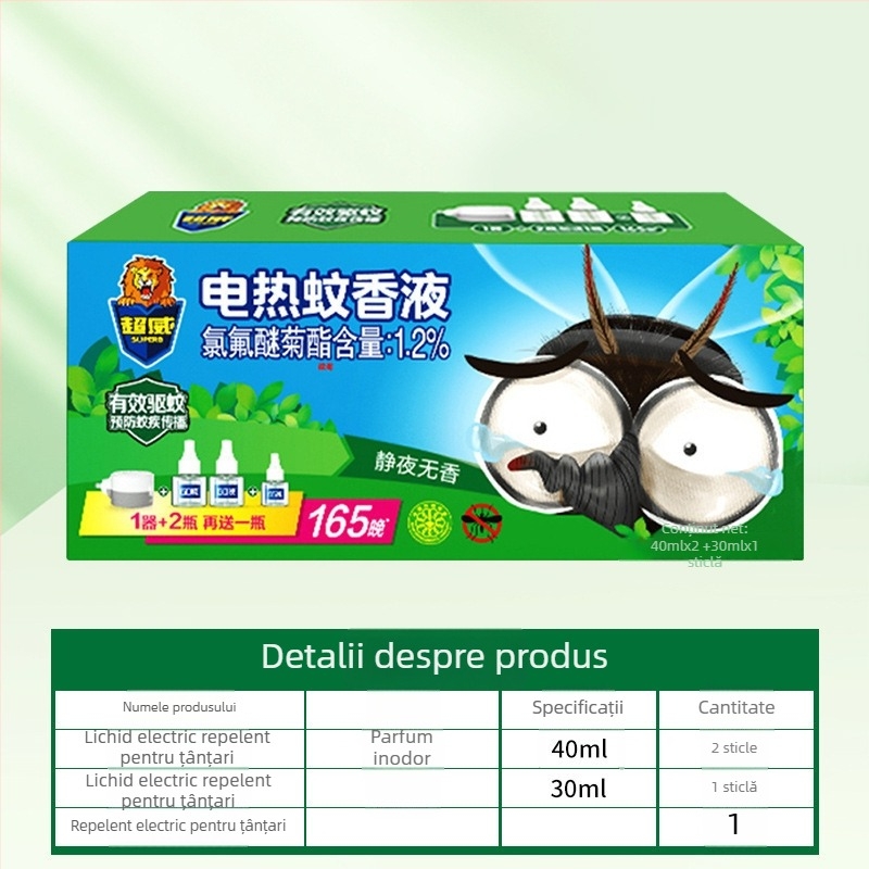 Lichid repulsor electric pentru țânțari – Mugwort parfum, formulă ușoară, sticlă unică, 24 bucăți într-o cutie, nr. înregistrare pesticid Wp20120071.