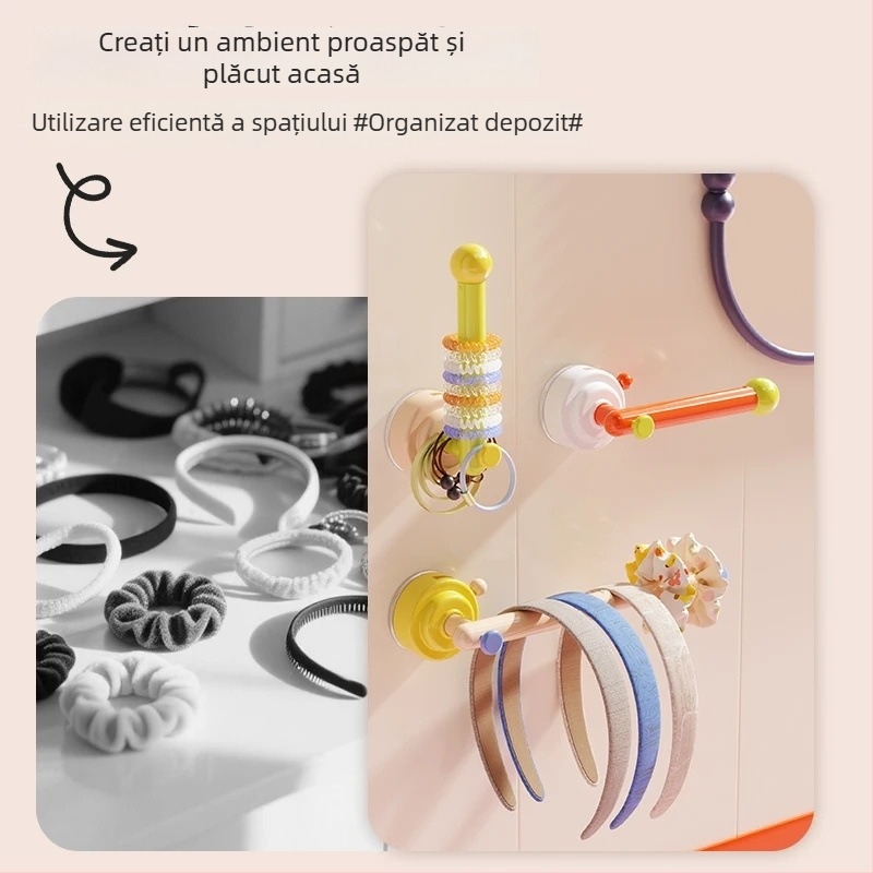 Suport pentru bijuterii cu tijă de stocare a elastice pentru păr, din plastic, montaj pe perete, 1 nivel, stil creativ