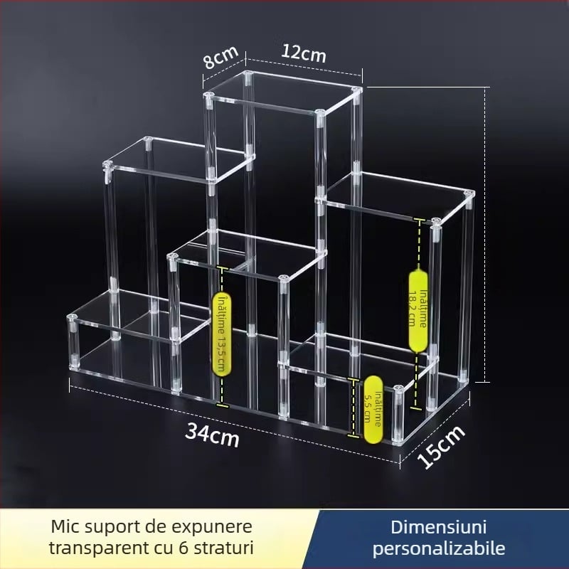 Raft de expunere din acrilic, cu trei niveluri, în stil scară, design tip suport