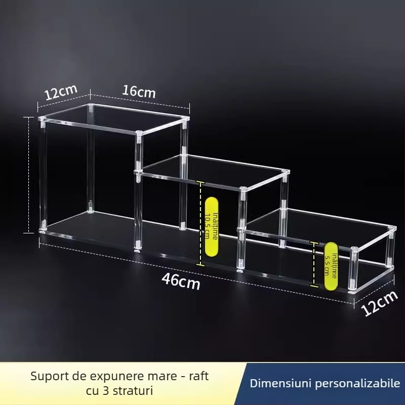 Raft de expunere din acrilic, cu trei niveluri, în stil scară, design tip suport
