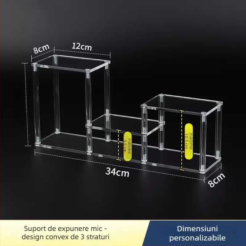 Raft de expunere din acrilic, cu trei niveluri, în stil scară, design tip suport