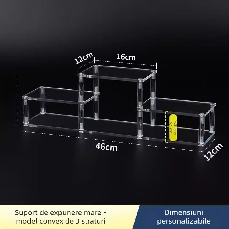 Raft de expunere din acrilic, cu trei niveluri, în stil scară, design tip suport