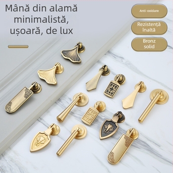 Mâner pentru sertar/ dulap — alamă, finisaj cu trasare pe fir, stil chinez nou, Model 1