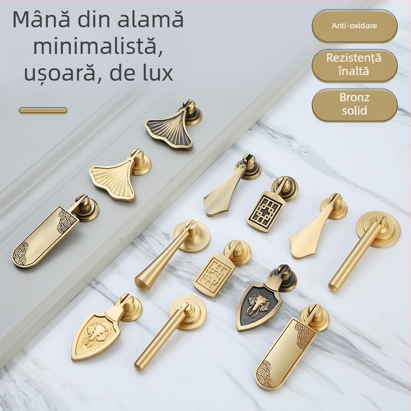 Mâner pentru sertar/ dulap — alamă, finisaj cu trasare pe fir, stil chinez nou, Model 1