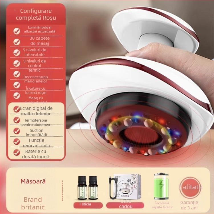 Dispozitiv electric de masaj cu ventuze și presiune negativă, model SWN-3301, alimentare USB, temperatură reglabilă 35–42°C, carcasă ABS, baterie 1200mAh