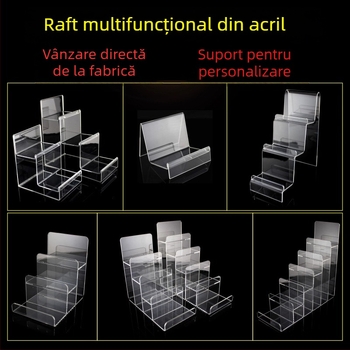 Raft de afișaj acrilic transparent pentru portofele, măști, telefoane și ochelari – patru niveluri, stil premium