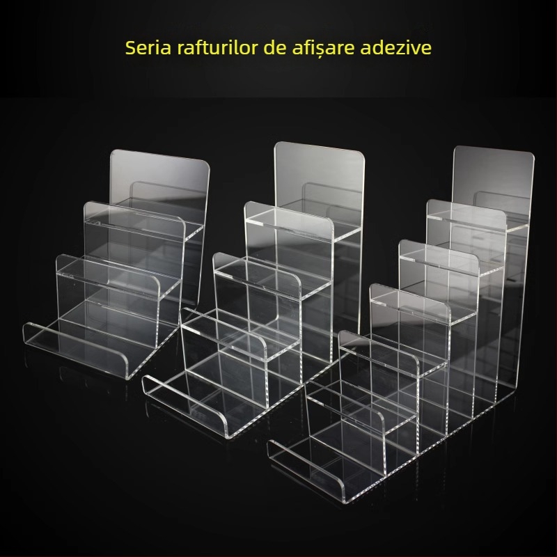 Raft de afișaj acrilic transparent pentru portofele, măști, telefoane și ochelari – patru niveluri, stil premium