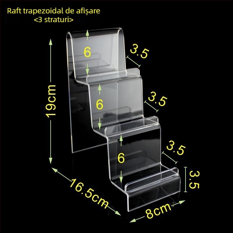 Raft de afișaj acrilic transparent pentru portofele, măști, telefoane și ochelari – patru niveluri, stil premium