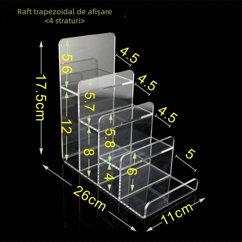 Raft de afișaj acrilic transparent pentru portofele, măști, telefoane și ochelari – patru niveluri, stil premium