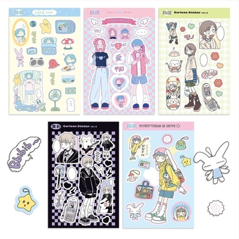 Autocolante cu personaje în stil Polaroid pentru husă de telefon DIY și decorarea iPad-ului, hârtie sintetică, imprimare UV, stil coreean