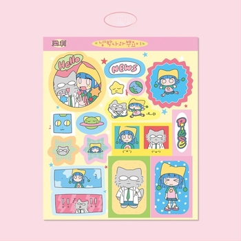 Autocolante cu personaje în stil Polaroid pentru husă de telefon DIY și decorarea iPad-ului, hârtie sintetică, imprimare UV, stil coreean