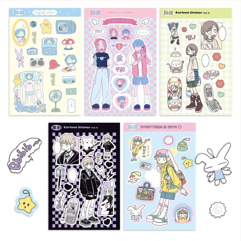 Autocolante cu personaje în stil Polaroid pentru husă de telefon DIY și decorarea iPad-ului, hârtie sintetică, imprimare UV, stil coreean