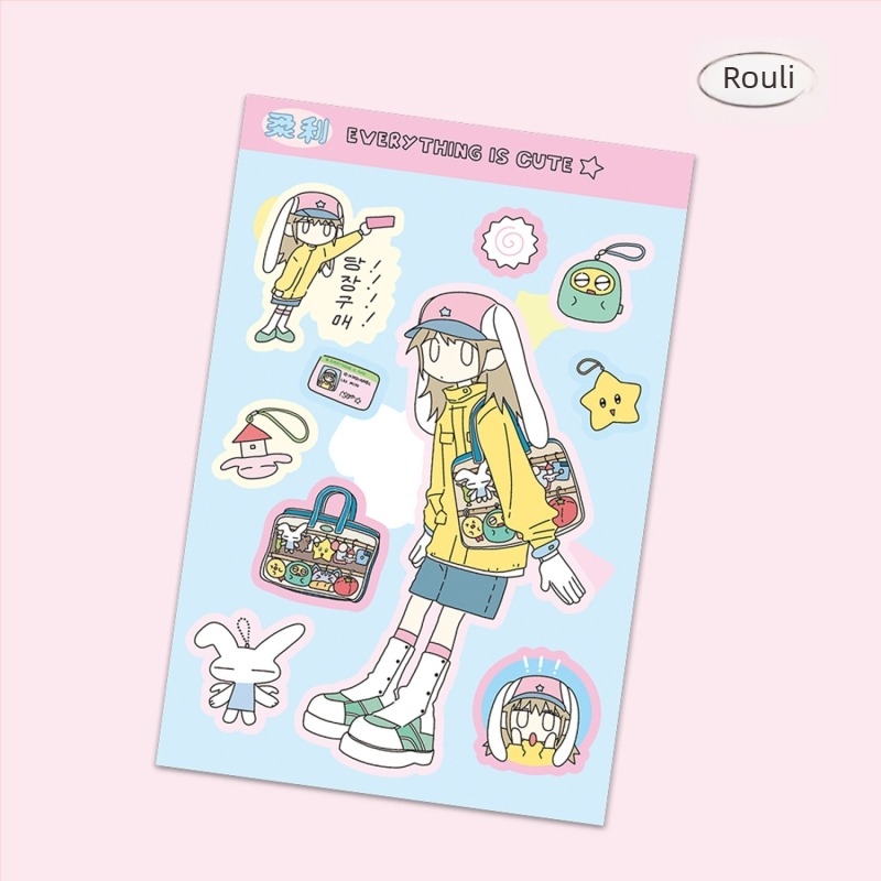 Autocolante cu personaje în stil Polaroid pentru husă de telefon DIY și decorarea iPad-ului, hârtie sintetică, imprimare UV, stil coreean