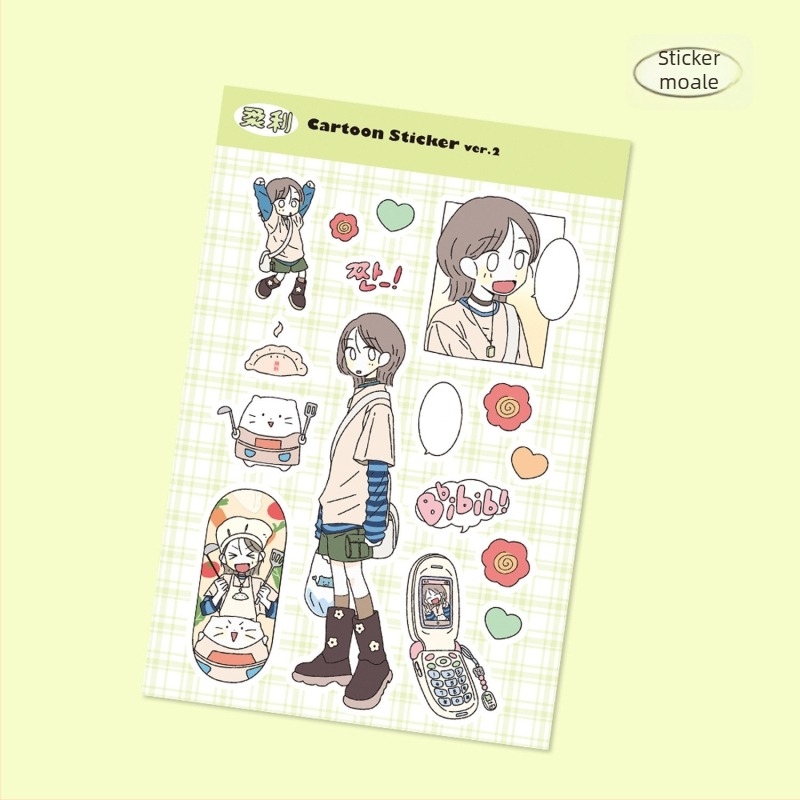 Autocolante cu personaje în stil Polaroid pentru husă de telefon DIY și decorarea iPad-ului, hârtie sintetică, imprimare UV, stil coreean