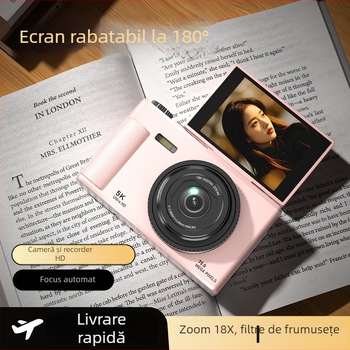 Aparat foto digital fără oglindă în stil retro 5K, cu ecran rabatabil, senzor CCD 1/3.2in, 24 MP, zoom optic 16x