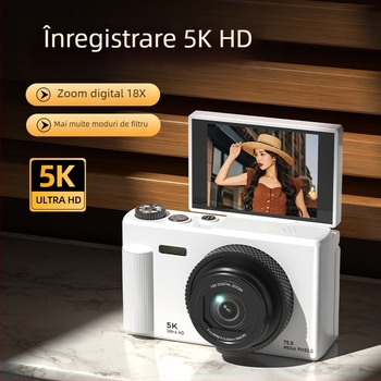 Aparat foto digital fără oglindă în stil retro 5K, cu ecran rabatabil, senzor CCD 1/3.2in, 24 MP, zoom optic 16x