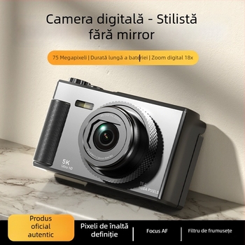 Aparat foto digital fără oglindă în stil retro 5K, cu ecran rabatabil, senzor CCD 1/3.2in, 24 MP, zoom optic 16x