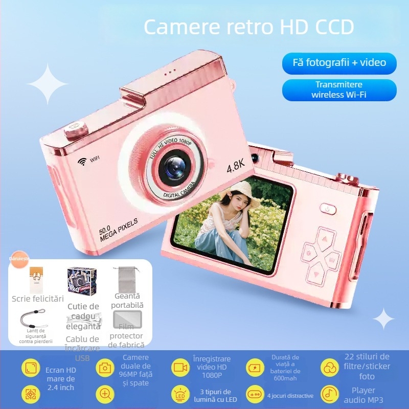 Cameră digitală retro CCD cu zoom optic 3x, model de intrare, senzor CCD