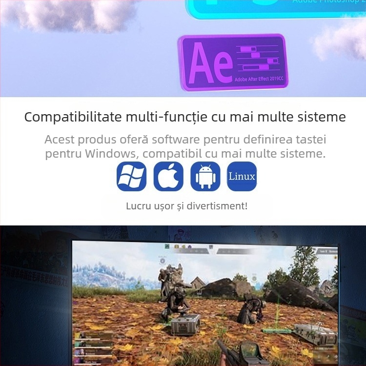 Mini tastatură mecanică Bluetooth cu 3 taste, iluminare RGB, axă verde și conectivitate în trei moduri