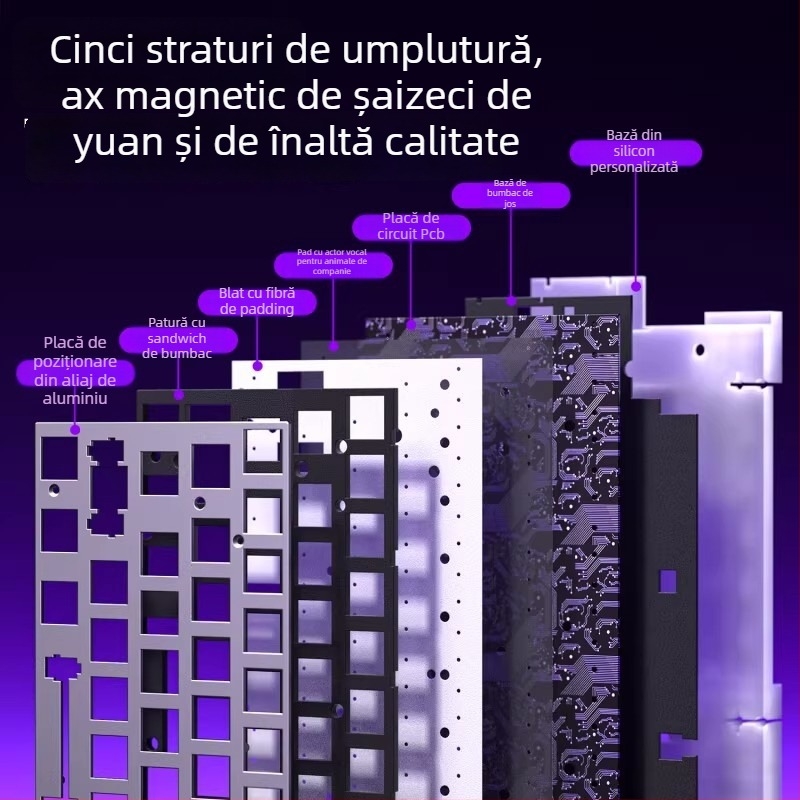 Tastatură mecanică cu fir, 87 taste, ax magnetic Neptune, iluminare RGB, carcasă din aliaj de aluminiu