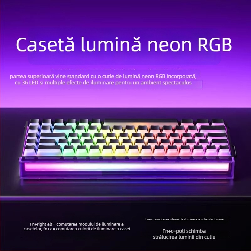 Tastatură mecanică cu fir, 87 taste, ax magnetic Neptune, iluminare RGB, carcasă din aliaj de aluminiu