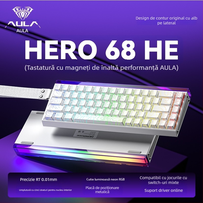 Tastatură mecanică cu fir, 87 taste, ax magnetic Neptune, iluminare RGB, carcasă din aliaj de aluminiu