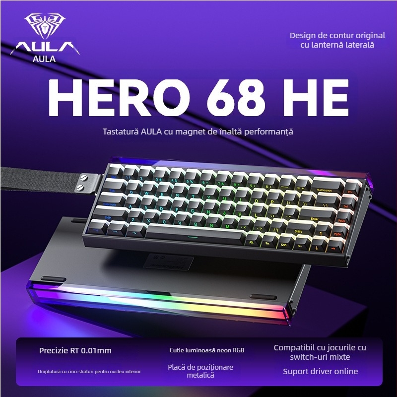 Tastatură mecanică cu fir, 87 taste, ax magnetic Neptune, iluminare RGB, carcasă din aliaj de aluminiu