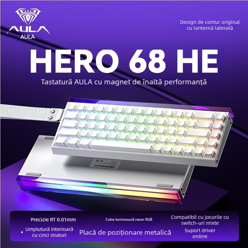 Tastatură mecanică cu fir, 87 taste, ax magnetic Neptune, iluminare RGB, carcasă din aliaj de aluminiu