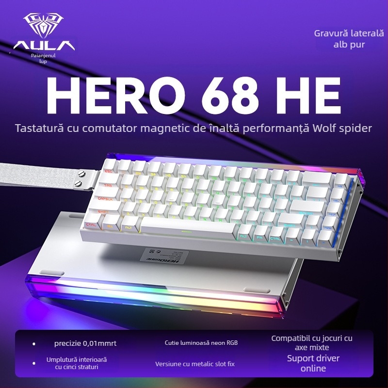 Tastatură mecanică cu fir, 87 taste, ax magnetic Neptune, iluminare RGB, carcasă din aliaj de aluminiu