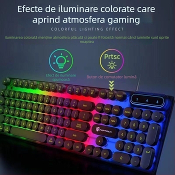 Set tastatură și mouse cu USB, iluminat, cablat, pentru PC desktop și laptop