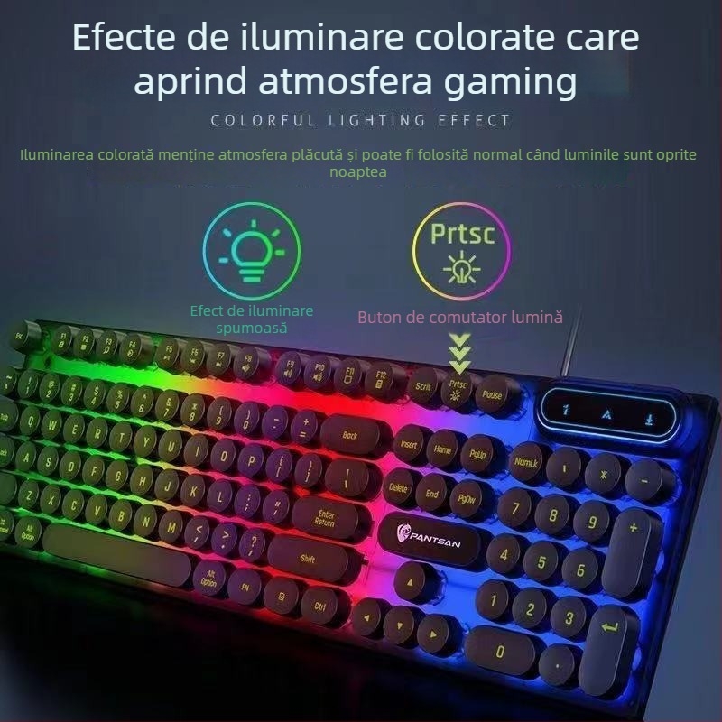 Set tastatură și mouse cu USB, iluminat, cablat, pentru PC desktop și laptop