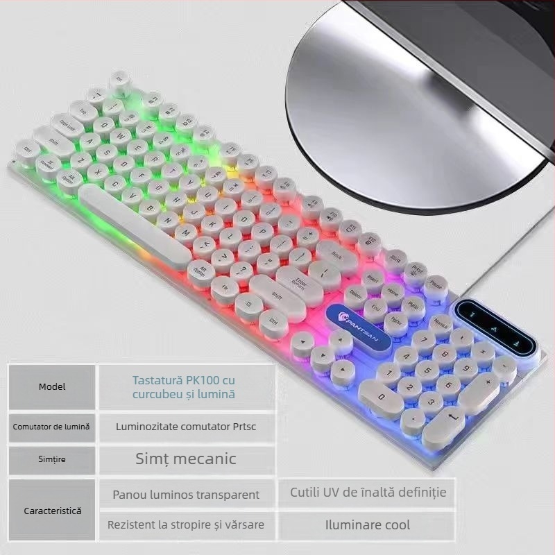 Set tastatură și mouse cu USB, iluminat, cablat, pentru PC desktop și laptop