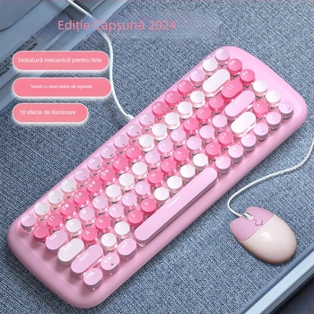 Set tastatură și mouse cu fir, mecanic, iluminare mixtă, ABS plastic, conexiune USB, fără suport pentru încheieturi