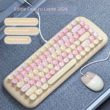 Set tastatură și mouse cu fir, mecanic, iluminare mixtă, ABS plastic, conexiune USB, fără suport pentru încheieturi