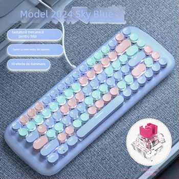 Set tastatură și mouse cu fir, mecanic, iluminare mixtă, ABS plastic, conexiune USB, fără suport pentru încheieturi