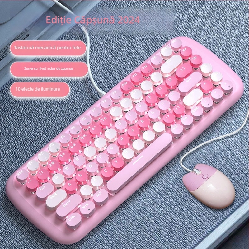 Set tastatură și mouse cu fir, mecanic, iluminare mixtă, ABS plastic, conexiune USB, fără suport pentru încheieturi